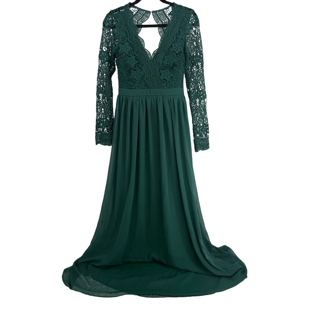 Lulu's Awaken My Love green long sleeve lace maxi dress